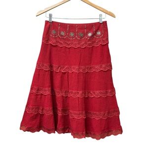 y2k Mary Kate and Ashley red tiered boho dress with lace details, girls size 16